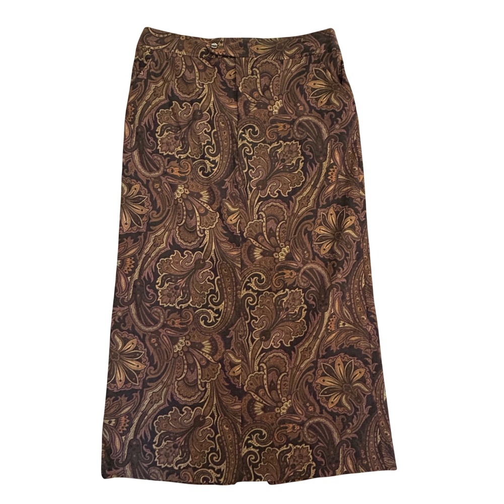 Giorgio Fiorlini Collection Brown Paisley Midi Skirt Womens 14 Pockets